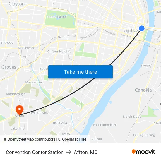 Convention Center Station to Affton, MO map