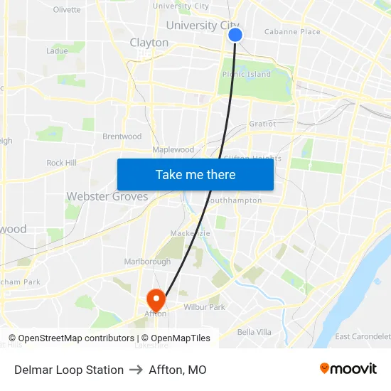 Delmar Loop Station to Affton, MO map