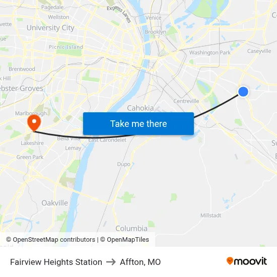 Fairview Heights Station to Affton, MO map