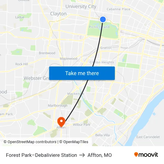 Forest Park–Debaliviere Station to Affton, MO map
