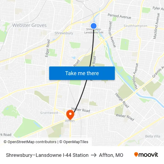 Shrewsbury–Lansdowne I-44 Station to Affton, MO map