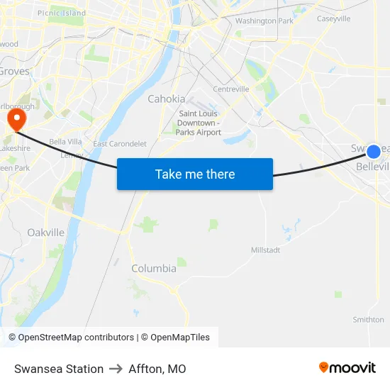 Swansea Station to Affton, MO map