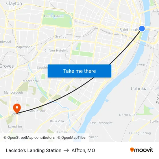 Laclede's Landing Station to Affton, MO map
