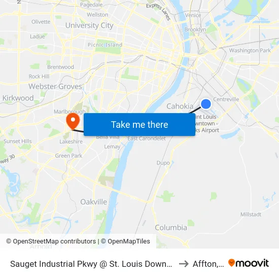 Sauget Industrial Pkwy @ St. Louis Downtown Airport Eb to Affton, MO map