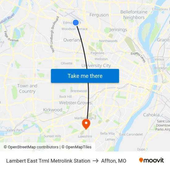 Lambert East Trml Metrolink Station to Affton, MO map