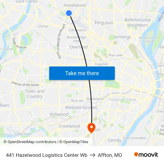 441 Hazelwood Logistics Center Wb to Affton, MO map