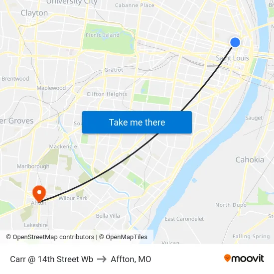 Carr @ 14th Street Wb to Affton, MO map