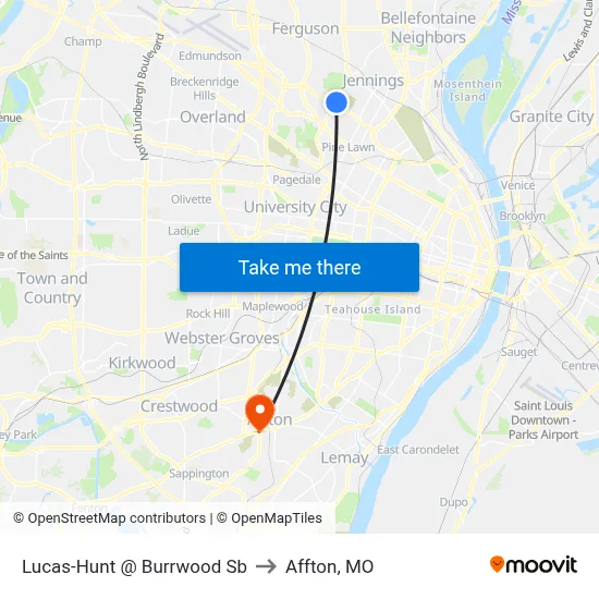 Lucas-Hunt @ Burrwood Sb to Affton, MO map