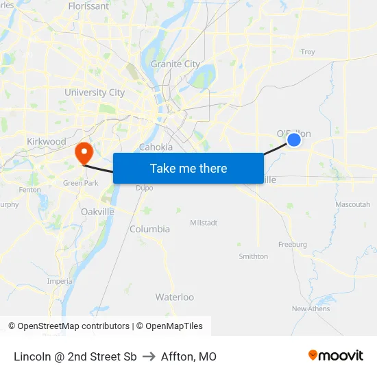Lincoln @ 2nd Street Sb to Affton, MO map