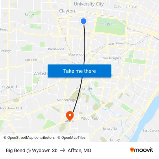 Big Bend @ Wydown Sb to Affton, MO map