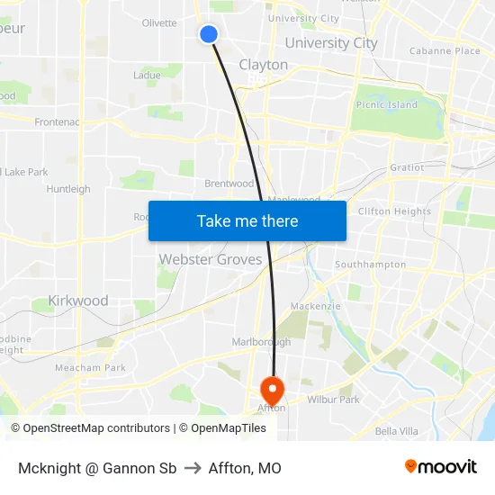 Mcknight @ Gannon Sb to Affton, MO map