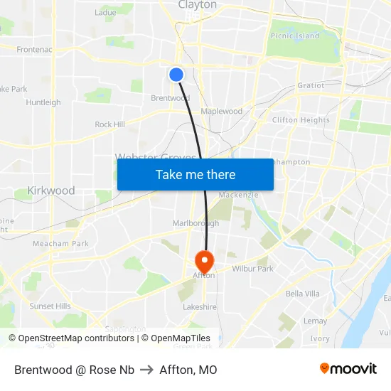 Brentwood @ Rose Nb to Affton, MO map