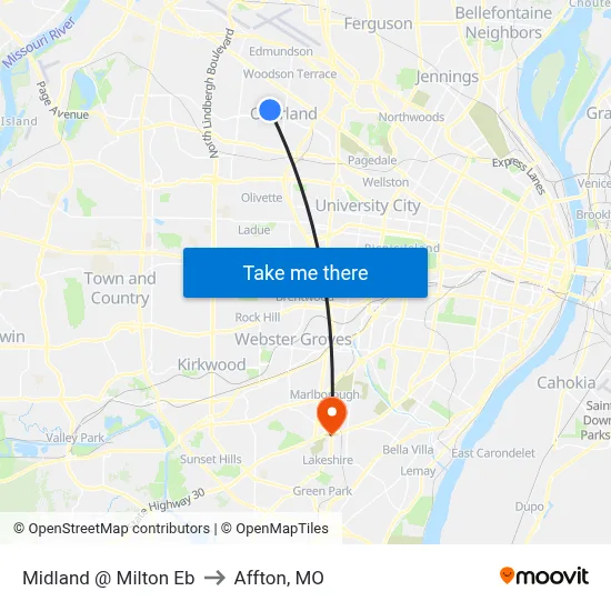 Midland @ Milton Eb to Affton, MO map
