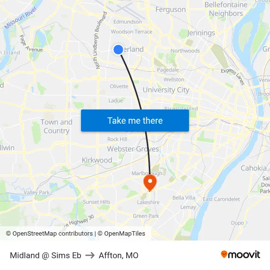 Midland @ Sims Eb to Affton, MO map