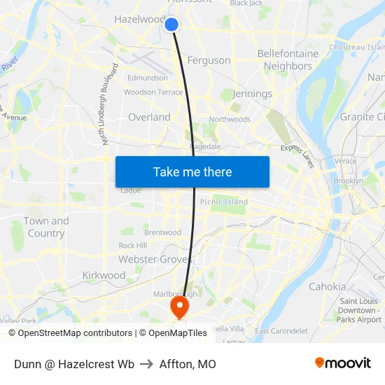 Dunn @ Hazelcrest Wb to Affton, MO map