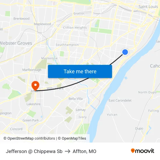 Jefferson @ Chippewa Sb to Affton, MO map