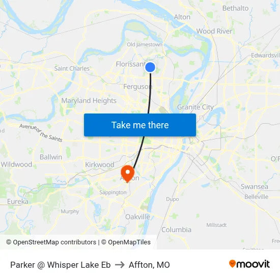 Parker @ Whisper Lake Eb to Affton, MO map