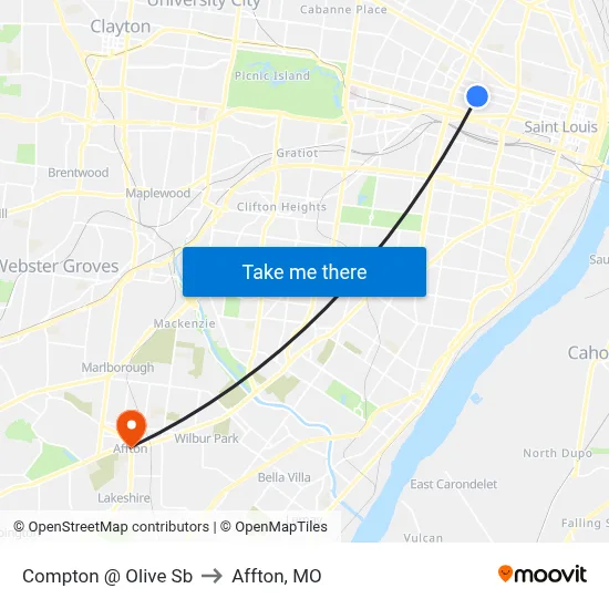 Compton @ Olive Sb to Affton, MO map