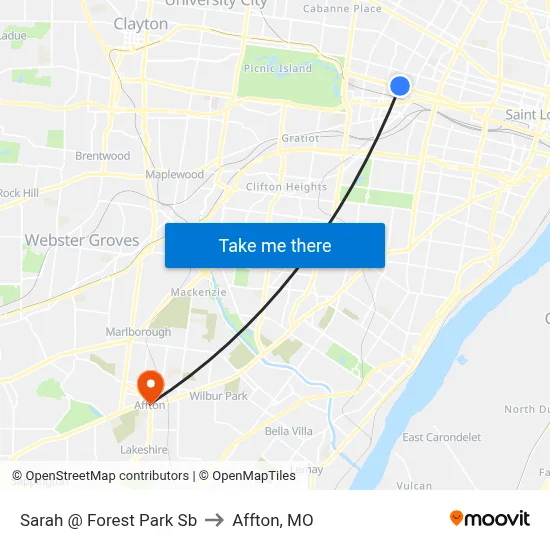 Sarah @ Forest Park Sb to Affton, MO map