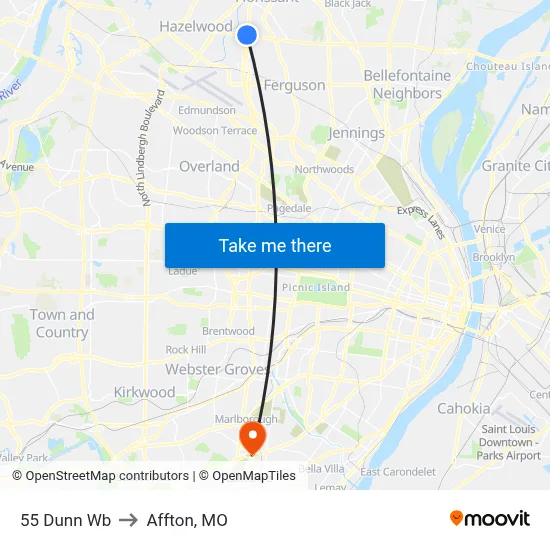 55 Dunn Wb to Affton, MO map