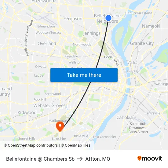 Bellefontaine @ Chambers Sb to Affton, MO map