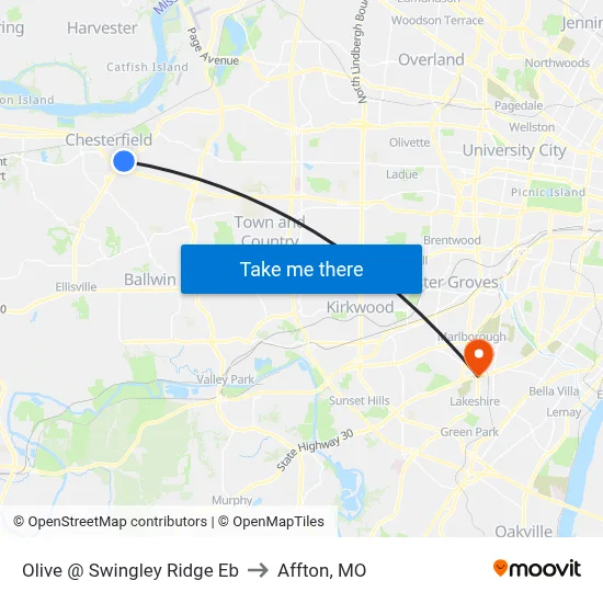 Olive @ Swingley Ridge Eb to Affton, MO map
