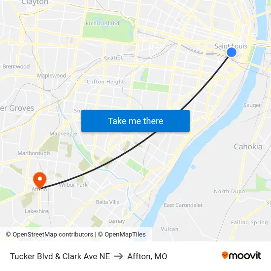Tucker Blvd & Clark Ave NE to Affton, MO map