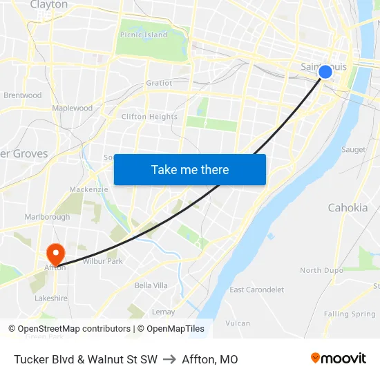Tucker Blvd & Walnut St SW to Affton, MO map