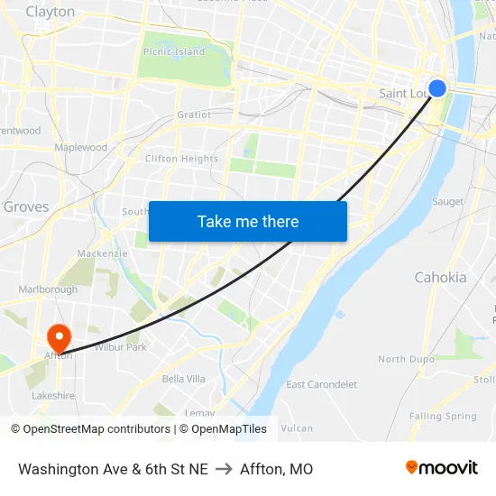 Washington Ave & 6th St NE to Affton, MO map