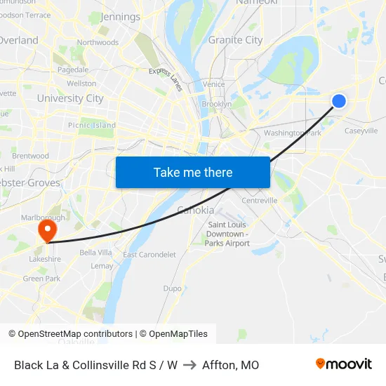 Black La & Collinsville Rd SW to Affton, MO map