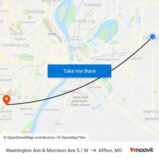 Washington Ave & Morrison Ave S / W to Affton, MO map