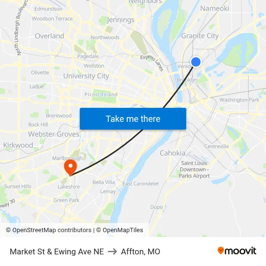 Market St & Ewing Ave NE to Affton, MO map