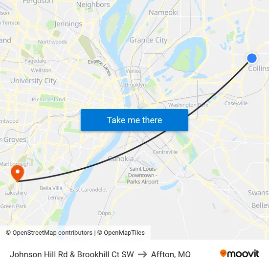 Johnson Hill Rd & Brookhill Ct SW to Affton, MO map