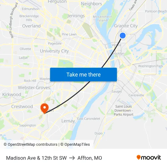 Madison Ave & 12th St SW to Affton, MO map
