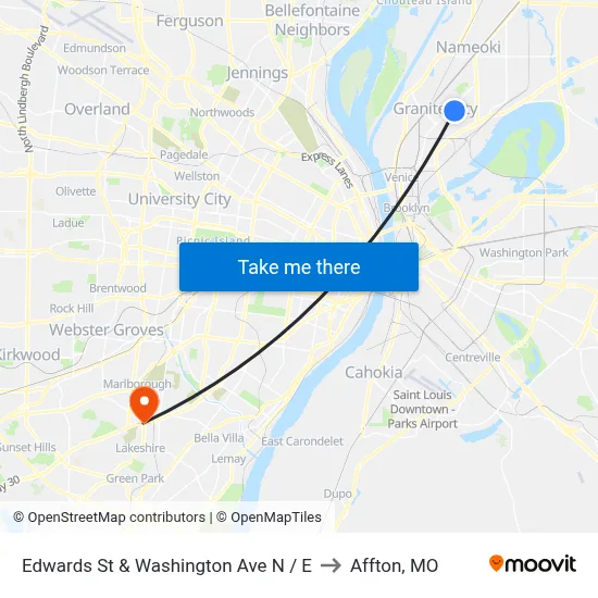 Edwards St & Washington Ave N / E to Affton, MO map