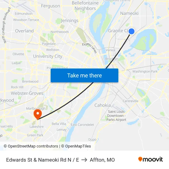 Edwards St & Nameoki Rd NE to Affton, MO map