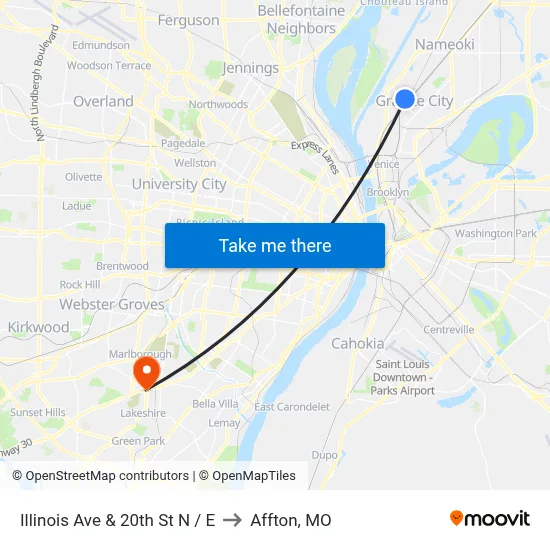 Illinois Ave & 20th St N / E to Affton, MO map