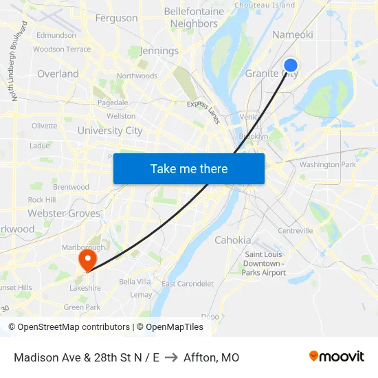 Madison Ave & 28th St N / E to Affton, MO map