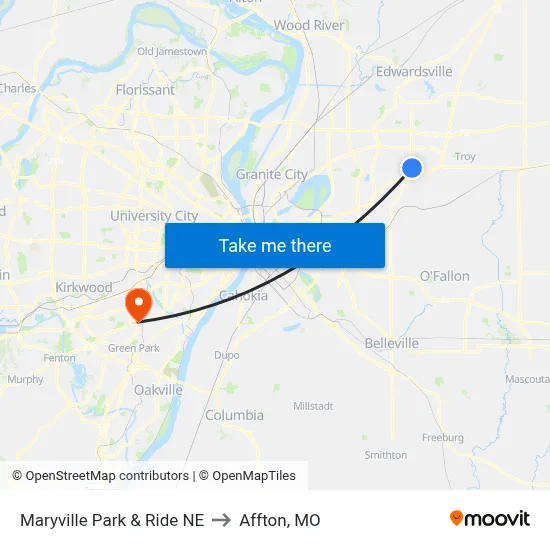 Maryville Park & Ride NE to Affton, MO map