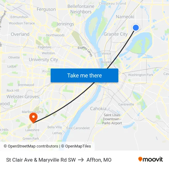 St Clair Ave & Maryville Rd SW to Affton, MO map