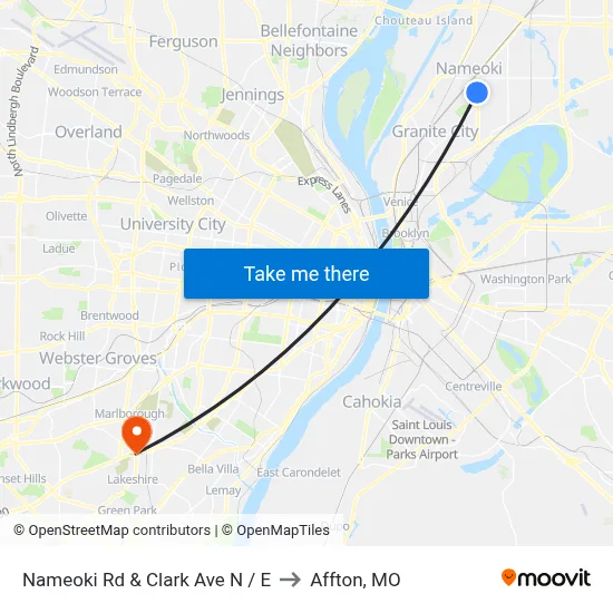 Nameoki Rd & Clark Ave N / E to Affton, MO map