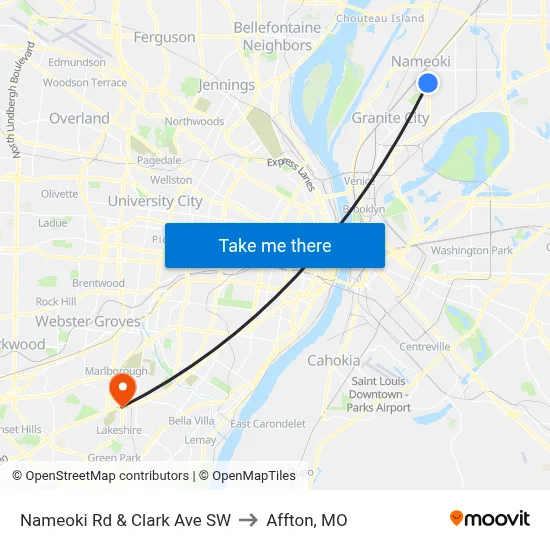 Nameoki Rd & Clark Ave SW to Affton, MO map