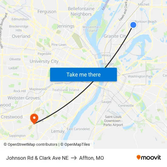 Johnson Rd & Clark Ave NE to Affton, MO map