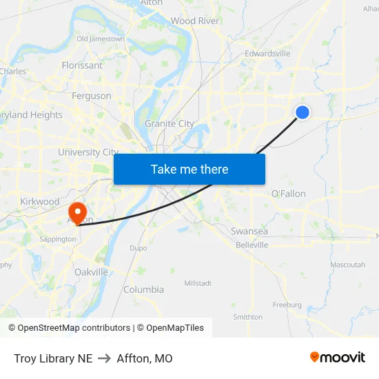 Troy Library NE to Affton, MO map