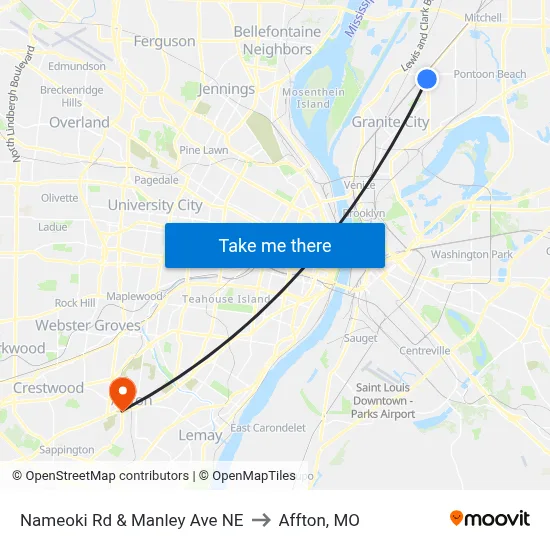 Nameoki Rd & Manley Ave NE to Affton, MO map