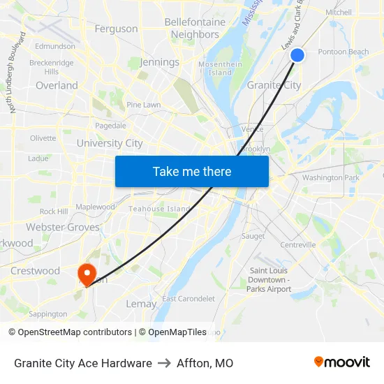 Granite City Ace Hardware to Affton, MO map