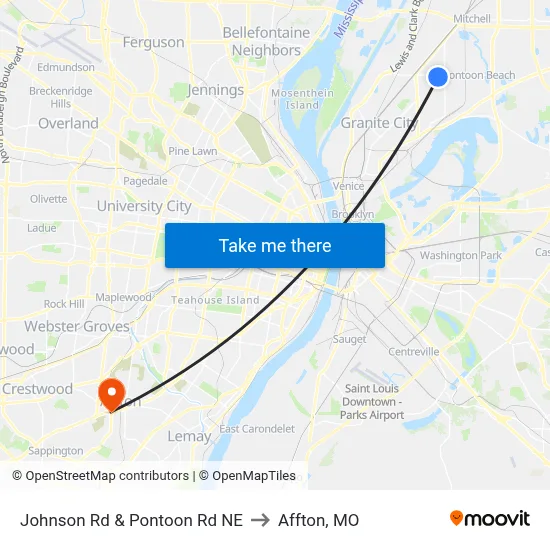 Johnson Rd & Pontoon Rd NE to Affton, MO map