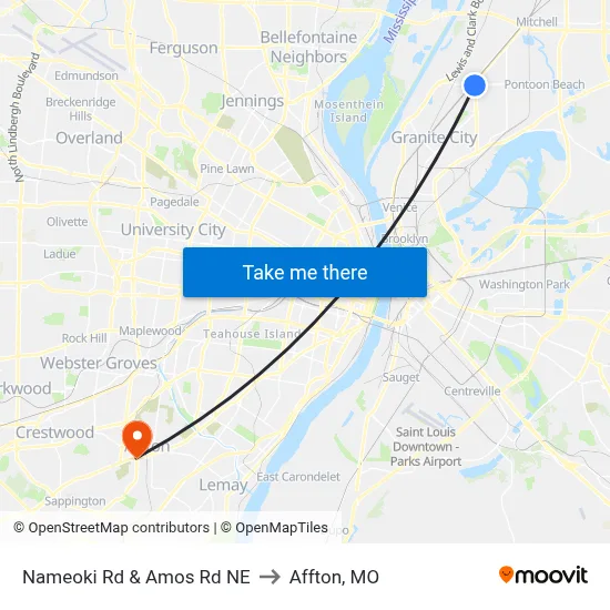 Nameoki Rd & Amos Rd NE to Affton, MO map