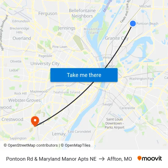 Pontoon Rd & Maryland Manor Apts NE to Affton, MO map