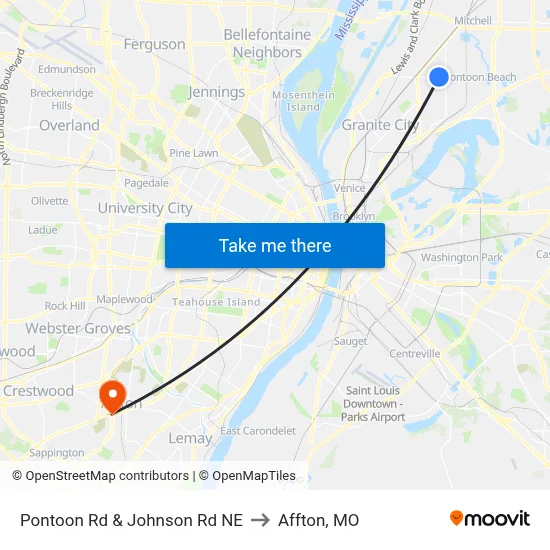Pontoon Rd & Johnson Rd NE to Affton, MO map